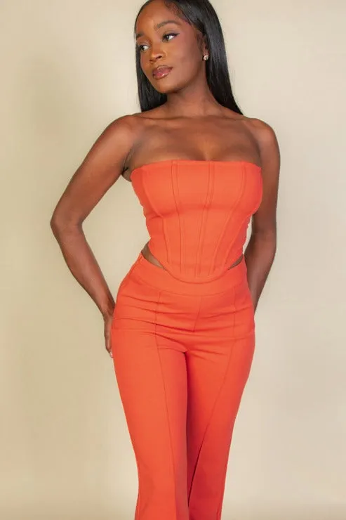 Strapless Corset Top & Flare Pants Set