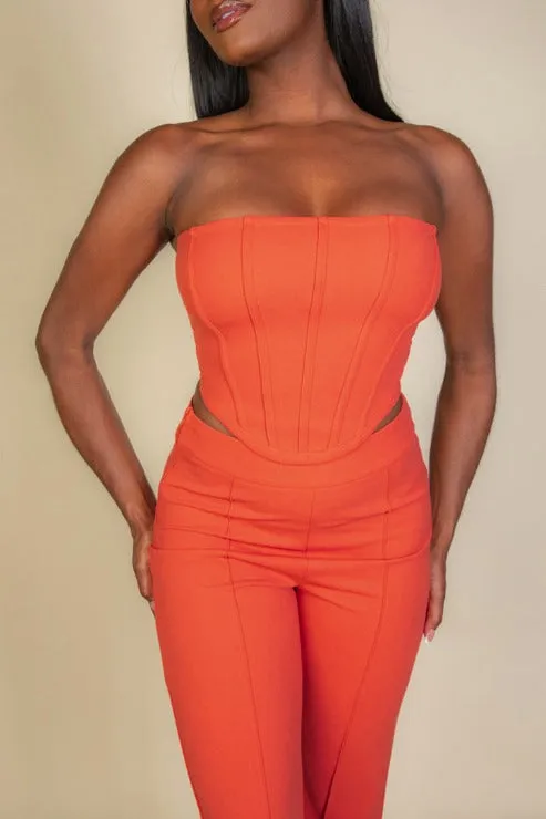 Strapless Corset Top & Flare Pants Set