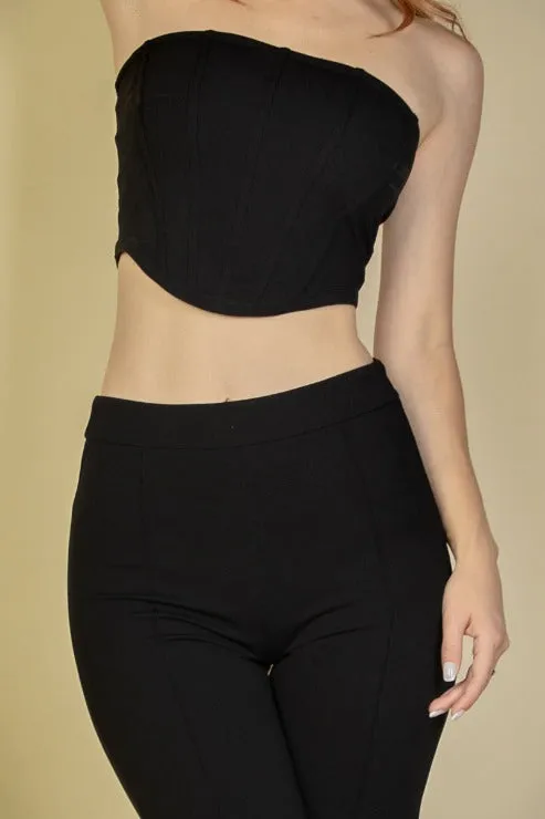 Strapless Corset Top & Flare Pants Set