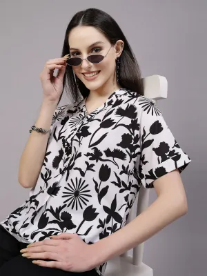 Style Quotient Women Relaxed Fit Black and White V-neck Extended Sleeve Top