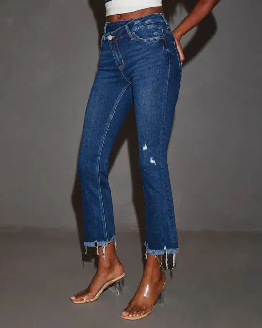 Trendy Distressed Raw Hem Cropped Denim Jeans for Effortless Chic
