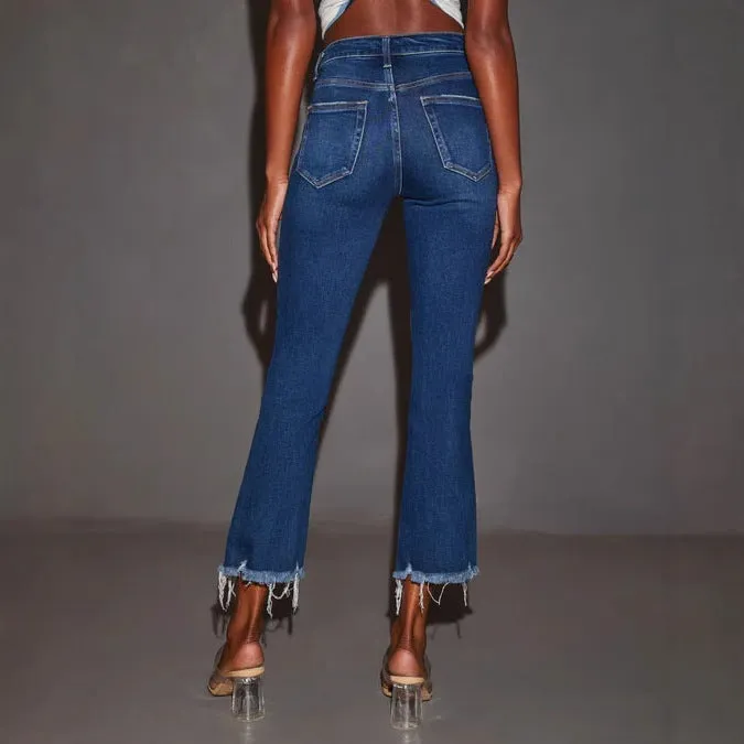 Trendy Distressed Raw Hem Cropped Denim Jeans for Effortless Chic