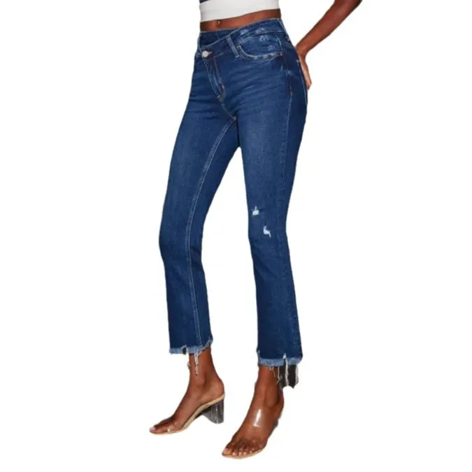 Trendy Distressed Raw Hem Cropped Denim Jeans for Effortless Chic