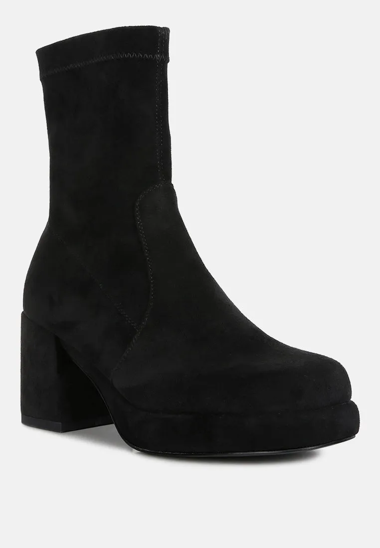 Two-Cubes Suede Platform Ankle Boots By Ruw