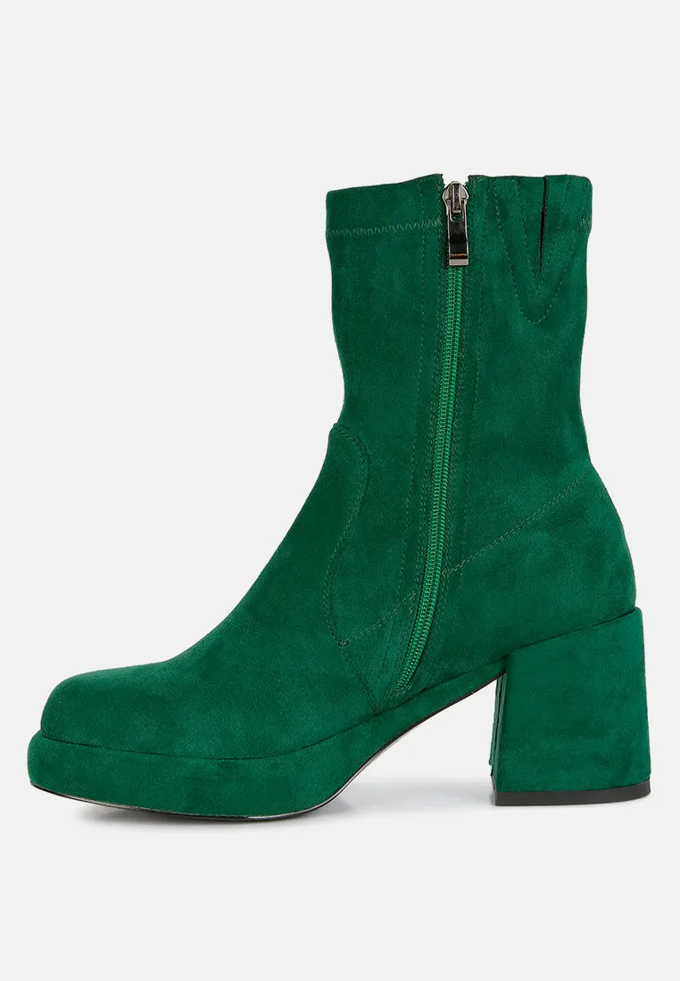 Two-Cubes Suede Platform Ankle Boots By Ruw