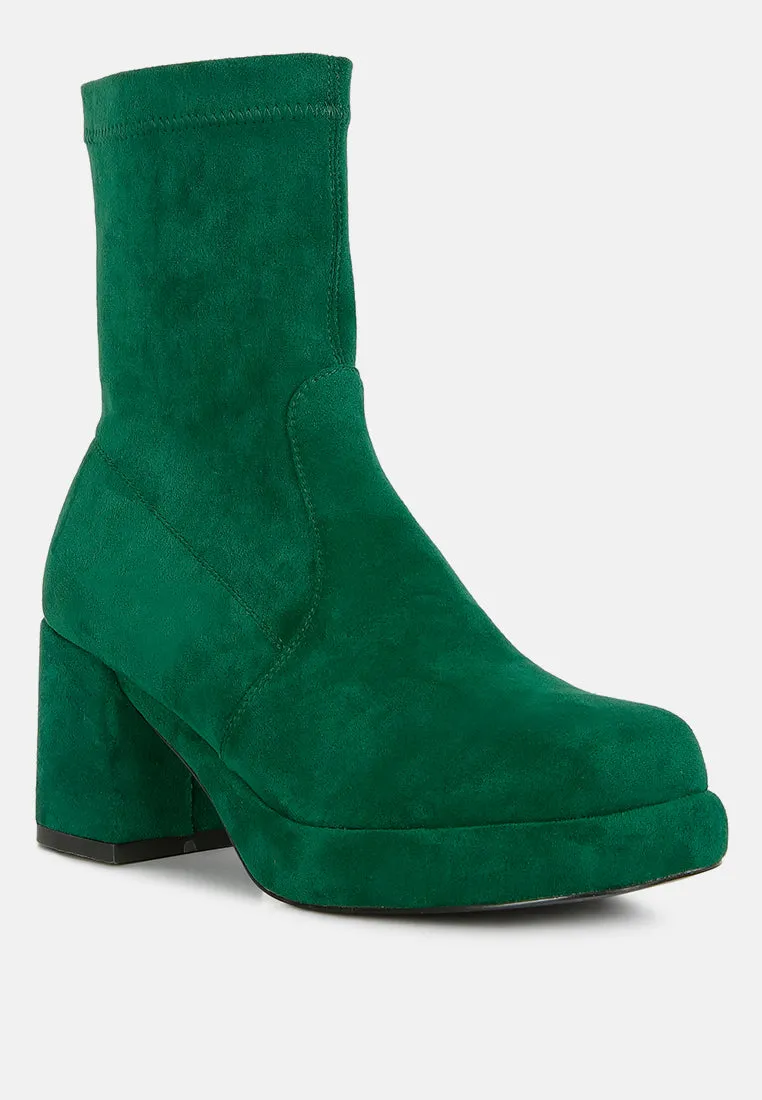 Two-Cubes Suede Platform Ankle Boots By Ruw