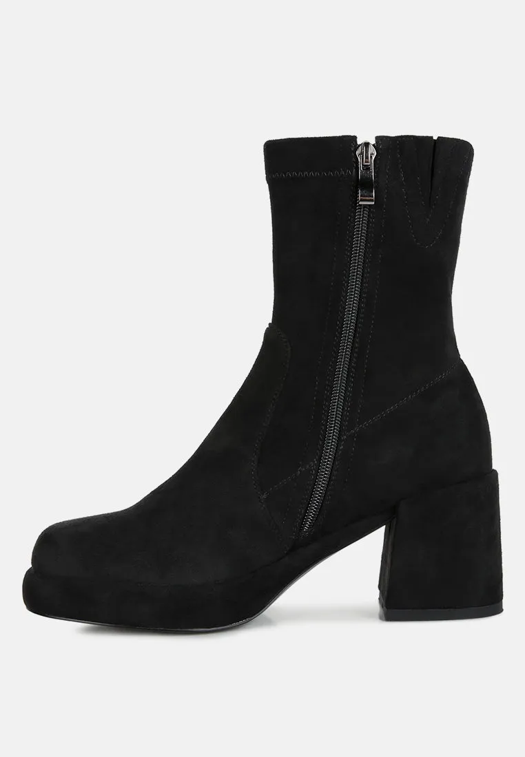 Two-Cubes Suede Platform Ankle Boots By Ruw