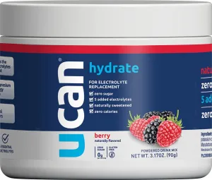 UCAN Hydrate Electrolyte Drink Mix Jar 3.15 oz , Berry, 30 Servings