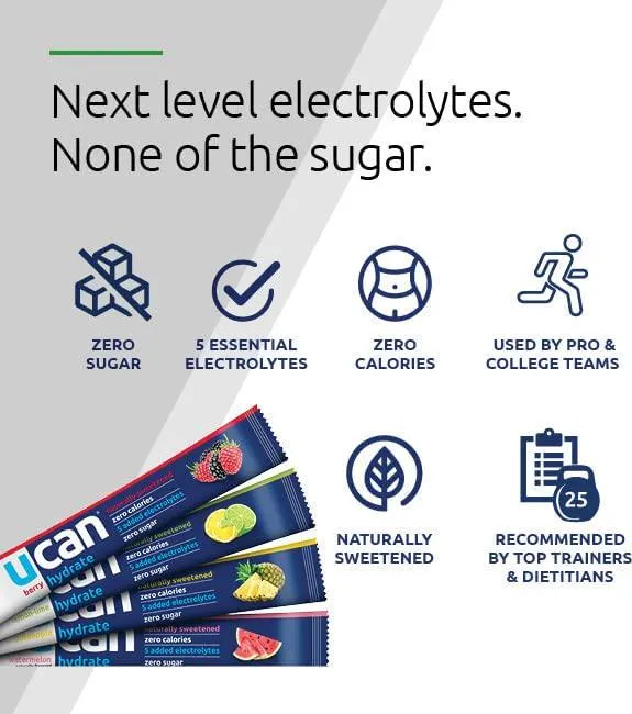 UCAN Hydrate Electrolyte Drink Mix Jar 3.15 oz , Berry, 30 Servings