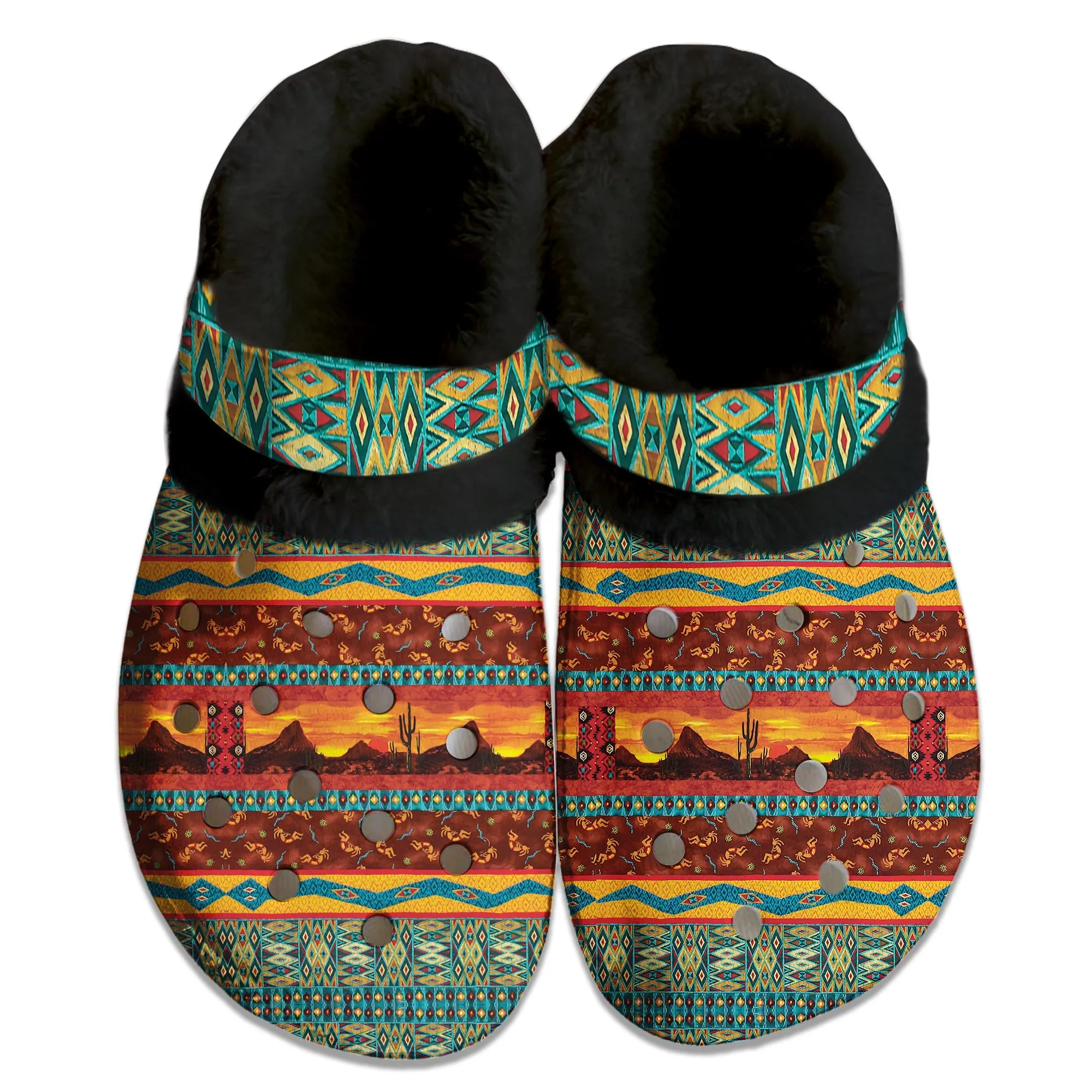 Unisex Red Pattern Fleece Clog Shoes For Women and Men Native American Style