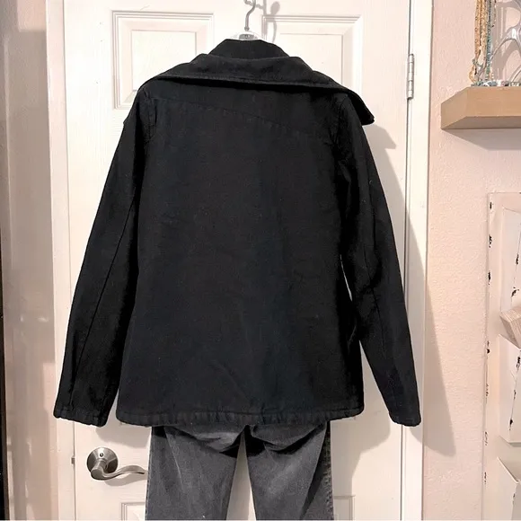 Volcom Vintage Black Pea Coat Zipper Button Front M