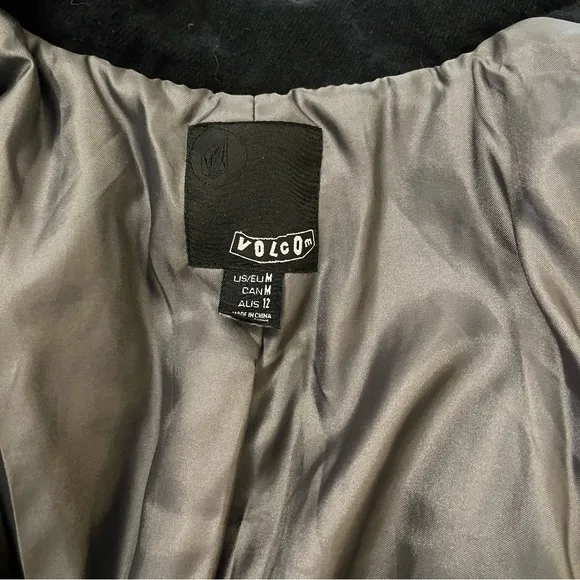 Volcom Vintage Black Pea Coat Zipper Button Front M