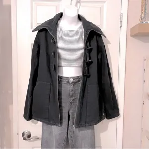 Volcom Vintage Black Pea Coat Zipper Button Front M