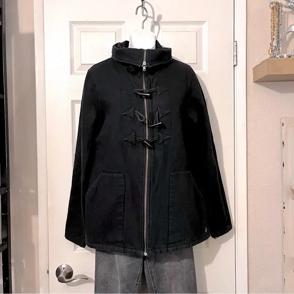 Volcom Vintage Black Pea Coat Zipper Button Front M