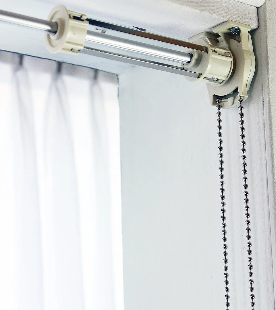 White Linen Relaxed Roman Shade with Animal Print Ribbon