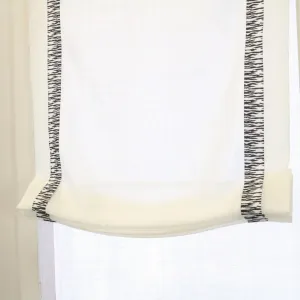 White Linen Relaxed Roman Shade with Animal Print Ribbon