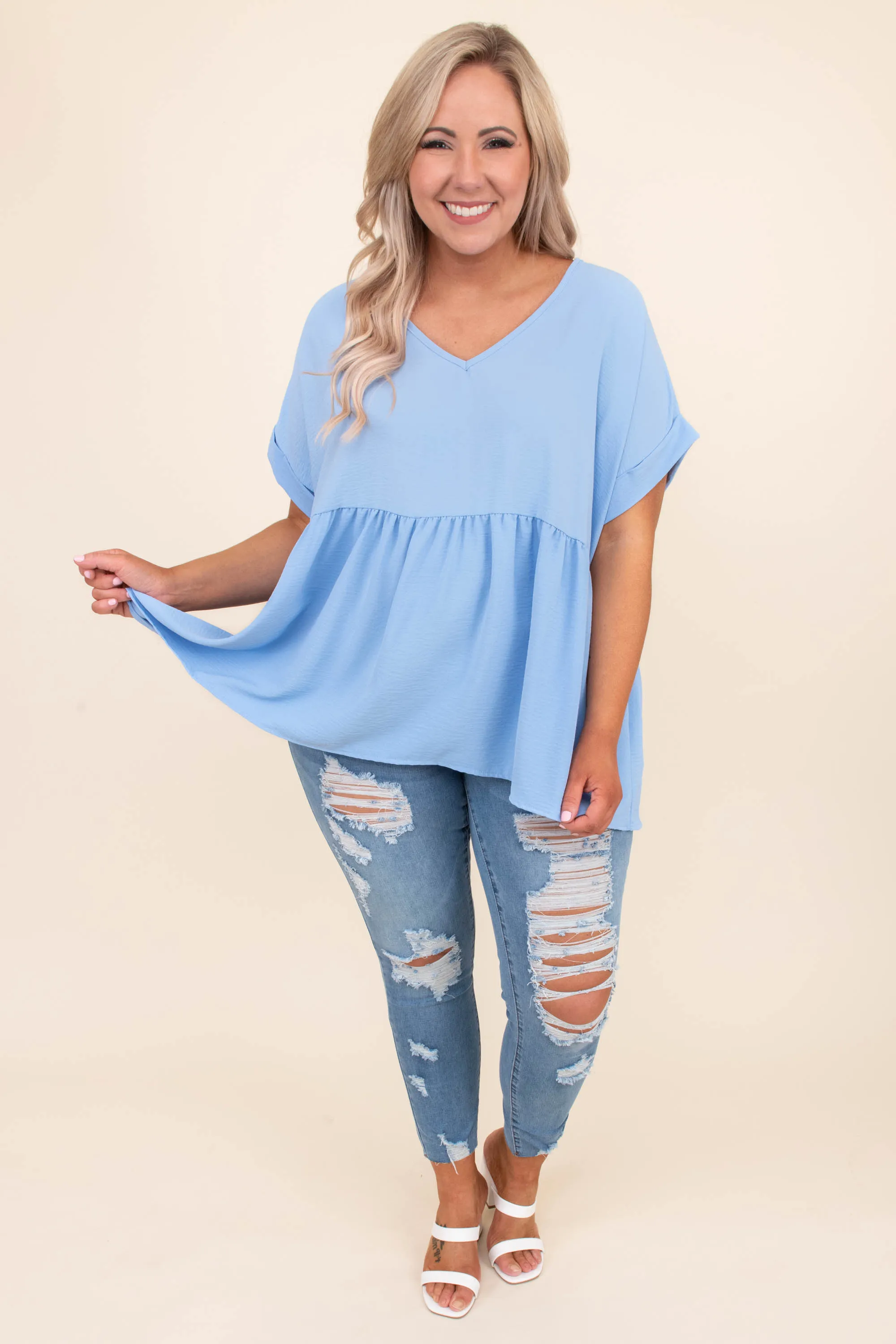 Wide Eyed Gaze Top, Blue