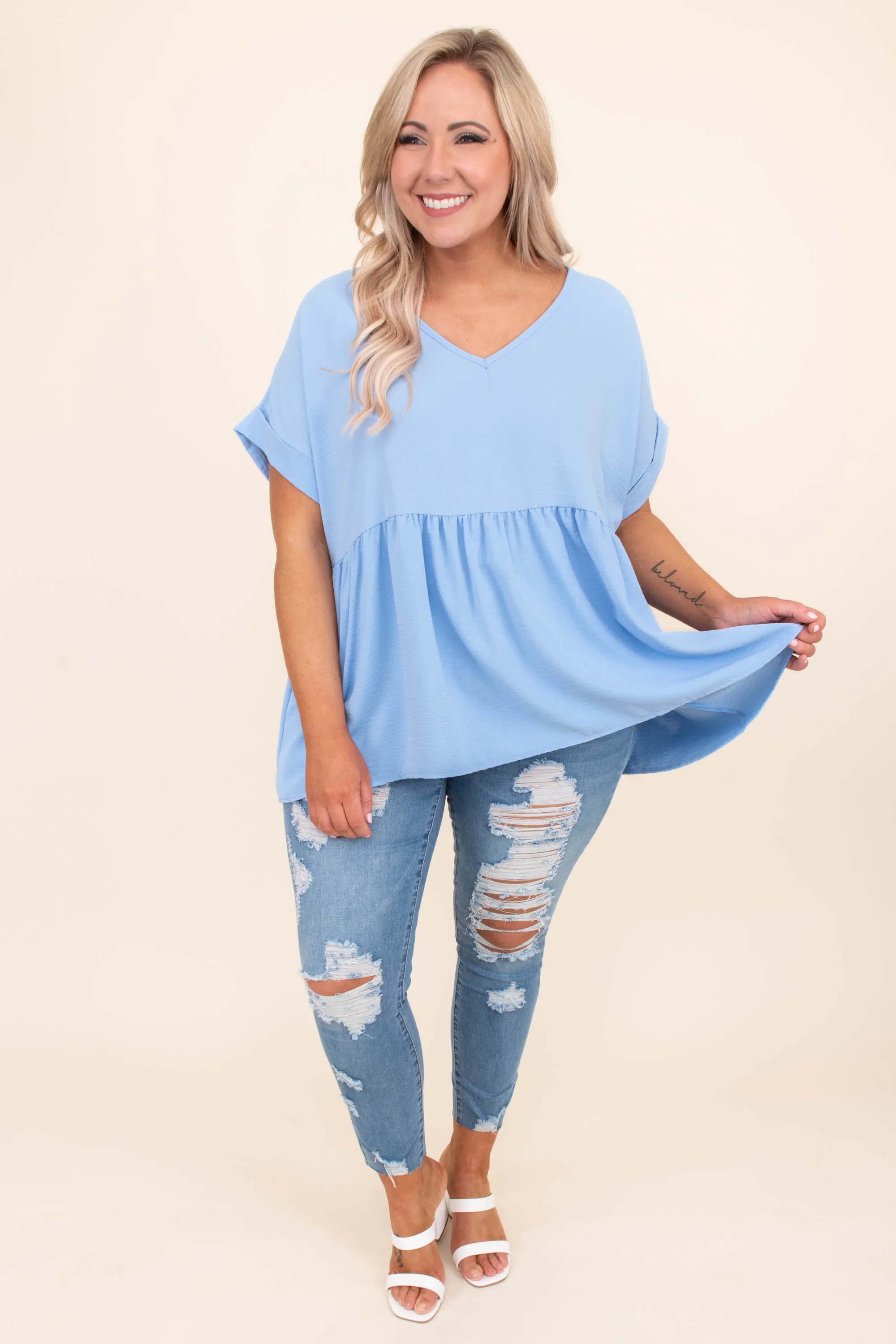 Wide Eyed Gaze Top, Blue