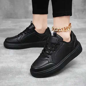 xieyinshe  Women's Solid Color Minimalist Sneakers, Lace Up Platform Soft Sole Sporty Trainers, Breathable Low-top Skate Shoes