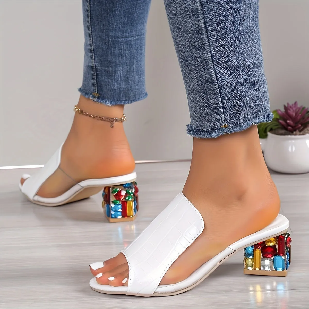 xieyinshe  Women's Trendy Chunky Heel Sandals, Fashion Open Toe Dress Pumps, Stylish Slip On Heels