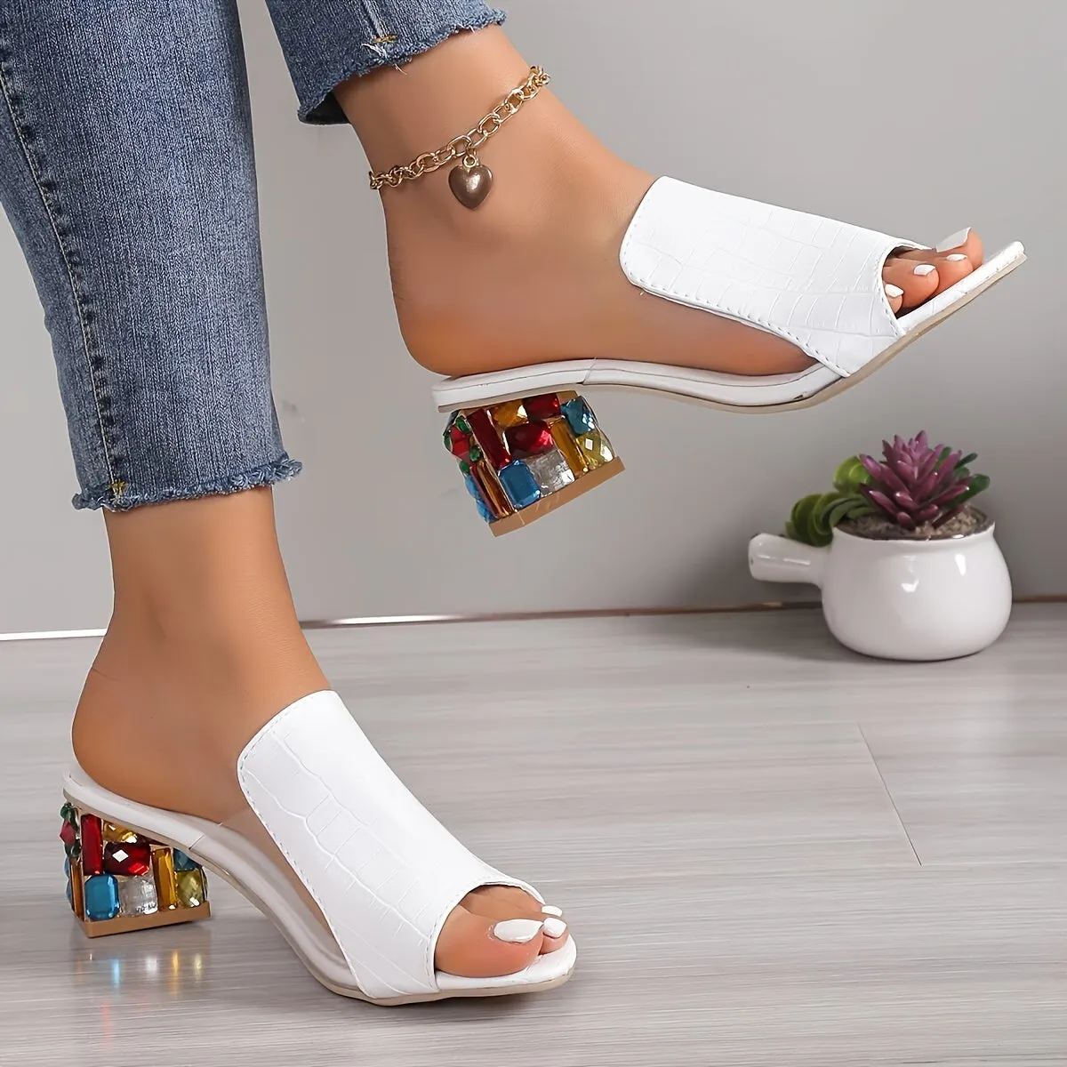 xieyinshe  Women's Trendy Chunky Heel Sandals, Fashion Open Toe Dress Pumps, Stylish Slip On Heels