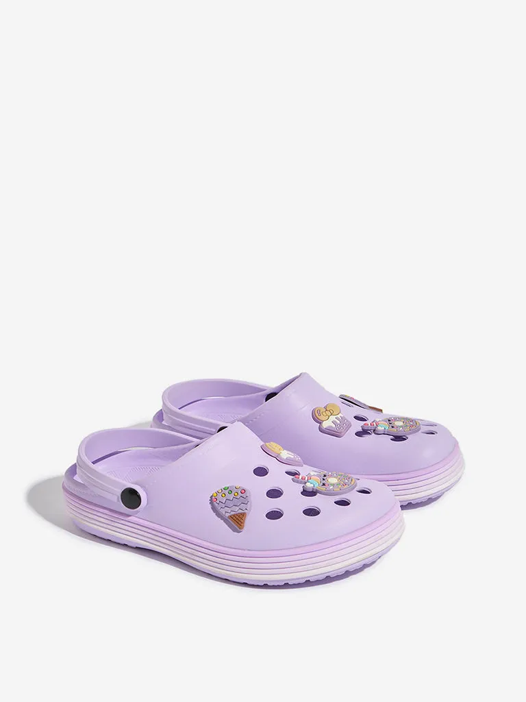 Yellow Lilac Applique-Detailed Perforated Clogs