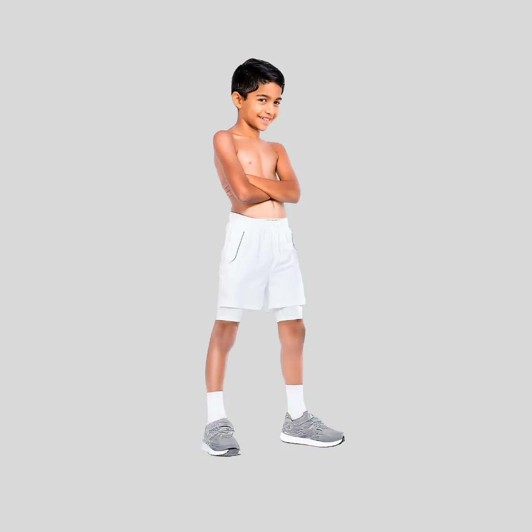 YOUTH 2 IN 1 WHITE RUNNING SHORTS