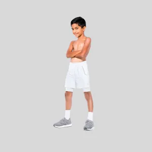 YOUTH 2 IN 1 WHITE RUNNING SHORTS