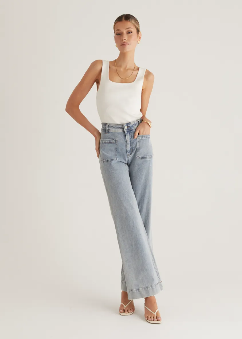 Zekroe Wide Leg Jeans - Light Blue