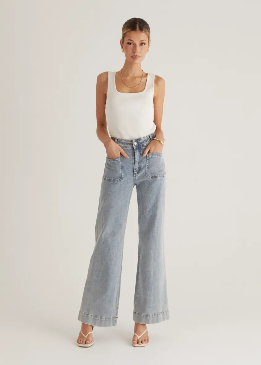 Zekroe Wide Leg Jeans - Light Blue