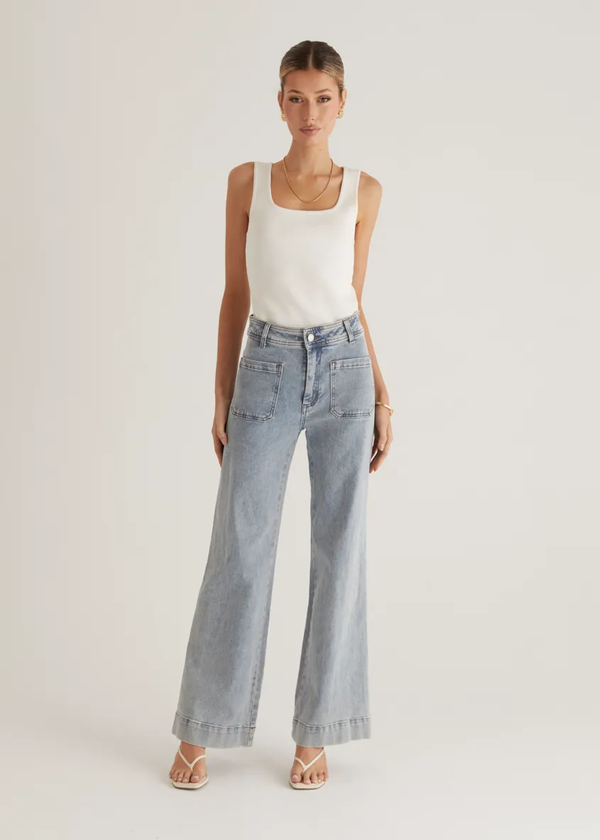 Zekroe Wide Leg Jeans - Light Blue