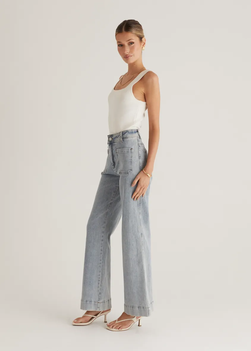 Zekroe Wide Leg Jeans - Light Blue